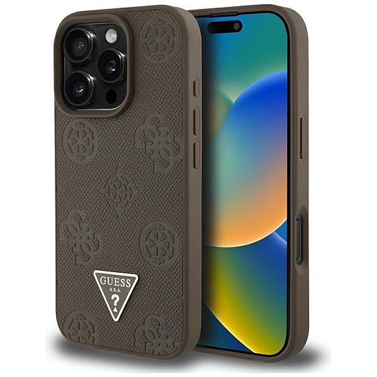 Guess Grained Hot Stamp Peony háromszög logós MagSafe iPhone 16 Pro Max tok - barna
