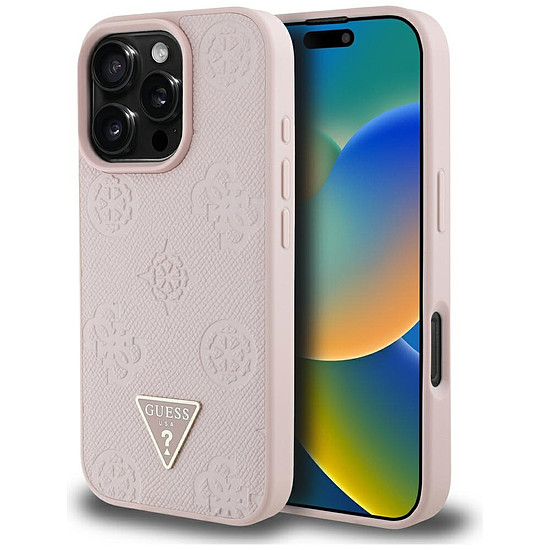 Guess Grained Hot Stamp Peony háromszög logós MagSafe iPhone 16 Pro tok - rózsaszín
