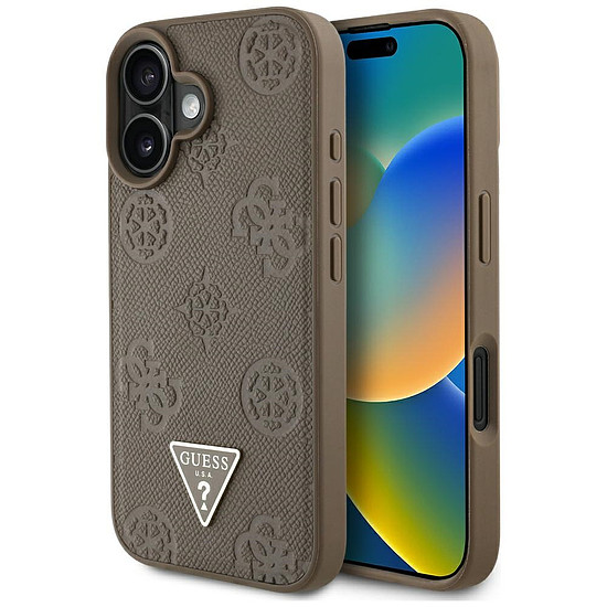 Guess Grained Hot Stamp Peony háromszög logós MagSafe iPhone 16 tok - barna