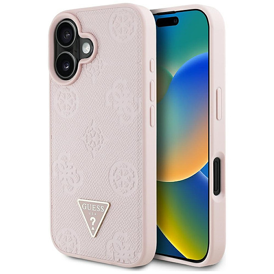 Guess Grained Hot Stamp Peony háromszög logós MagSafe iPhone 16 tok - rózsaszín