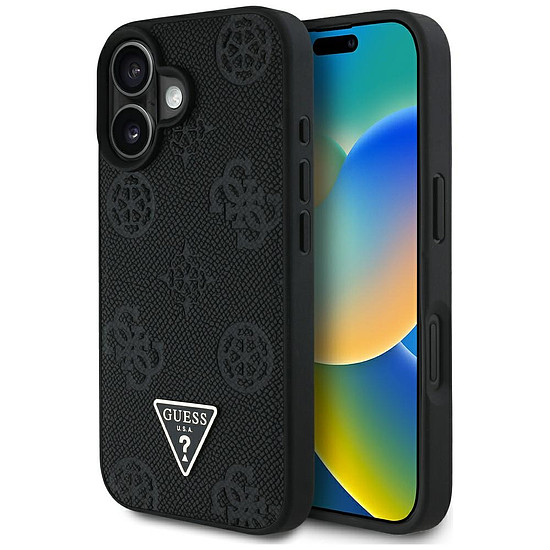 Guess Grained Hot Stamp Peony háromszög logós MagSafe tok iPhone 16-hoz - fekete
