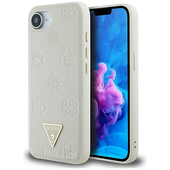 Guess Grained Hot Stamp Peony Triangle Logo MagSafe tok iPhone 16e-hez - bézs