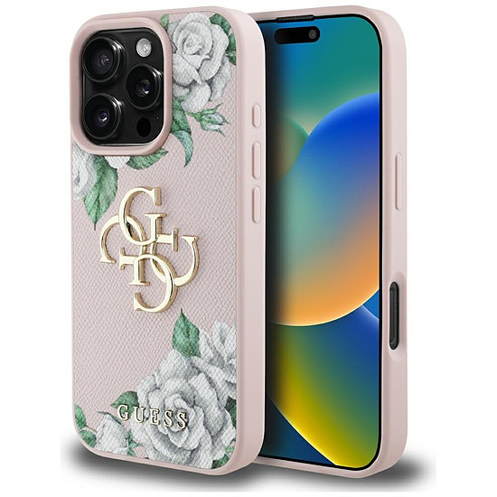 Guess Grained Roses Big 4G logós iPhone 16 Pro tok - rózsaszín