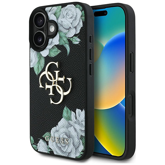 Guess Grained Roses Big 4G logós iPhone 16 tok - fekete