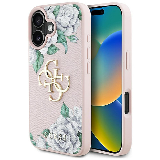Guess Grained Roses Big 4G logós iPhone 16 tok - rózsaszín