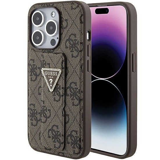 Guess Grip Stand 4G Triangle Strass tok iPhone 15 Pro Max telefonhoz - barna