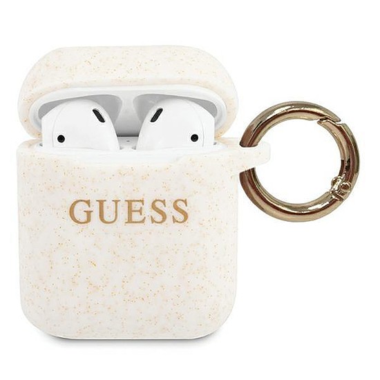 Guess GUACCSILGLWH AirPods borító fehér/fehér szilikon csillogó