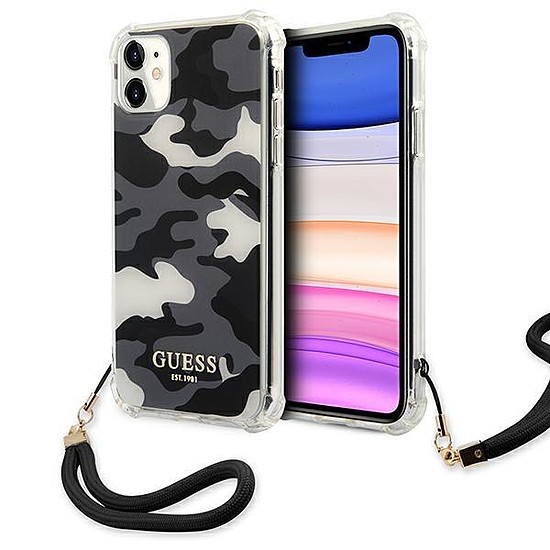 Guess GUHCN61KSARBK iPhone 11 6.1" / Xr fekete/fekete keménytokos Camo Collection