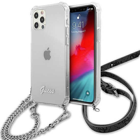 Guess GUHCP12LKC4GSSI iPhone 12 Pro Max 6.7" átlátszó keményházas 4G ezüst lánc