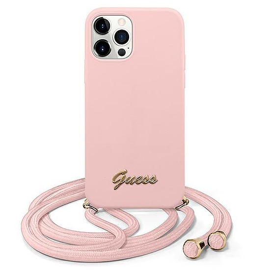 Guess GUHCP12LLSCLMMGLP iPhone 12 Pro Max 6.7" rózsaszín/rózsaszín keményházas fém logós kábel