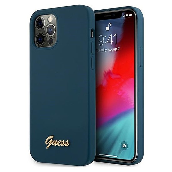Guess GUHCP12LLSLMGBL iPhone 12 Pro Max 6.7" kék/kék keménytokos Metal Logo Script