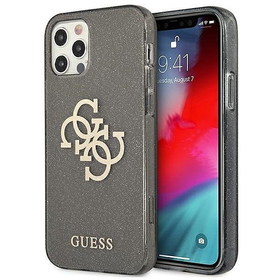 Guess GUHCP12LPCUGL4GBK iPhone 12 Pro Max 6.7" fekete/fekete kemény tok Glitter 4G Big Logo