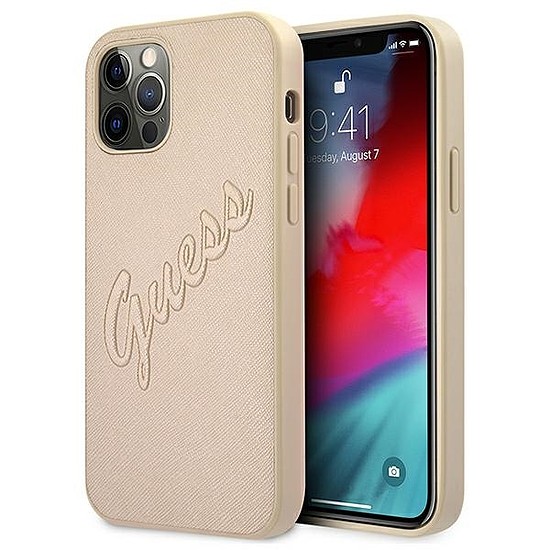 Guess GUHCP12LRSAVSLG iPhone 12 Pro Max 6.7" arany/arany keménytok Saffiano Vintage Script