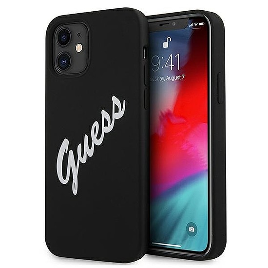 Guess GUHCP12SLSVSBW iPhone 12 mini 5.4" fekete-fehér kemény tok Szilikon Vintage