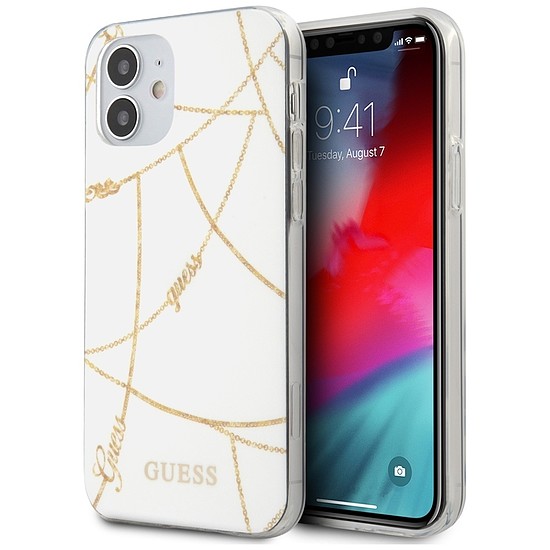 Guess GUHCP12SPCUCHWH iPhone 12 mini 5.4" fehér/fehér keménytok Gold Chain Collection