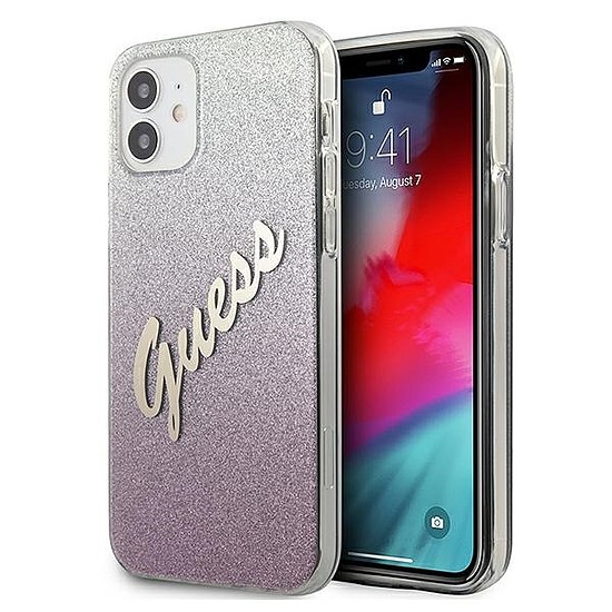 Guess GUHCP12SPCUGLSPI iPhone 12 mini 5.4" rózsaszín/rózsaszín keménytokos Glitter Gradient Script
