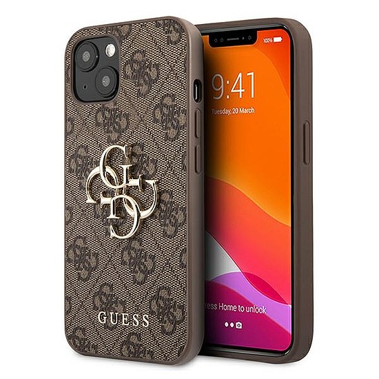 Guess GUHCP13M4GMGBR iPhone 13 6,1"-os, barna/barna keménytokos 4G nagy fém logó