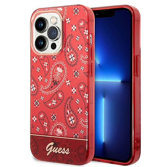 Guess GUHCP14LHGBNHR iPhone 14 Pro 6.1" piros/piros keménytok Bandana Paisley mintával