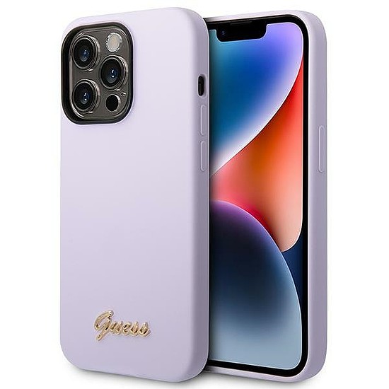 Guess GUHCP14LSLSMU iPhone 14 Pro 6,1" lila/lila kemény tok szilikon vintage arany logó