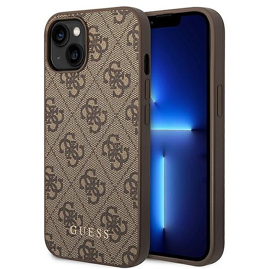 Guess GUHCP14SG4GFBR iPhone 14 6,1 hüvelykes barna/barna kemény tok, 4G fém arany logó