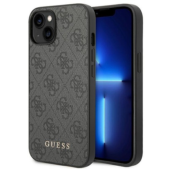 Guess GUHCP14SG4GFGR iPhone 14 6,1" szary/szürke kemény tok, 4G fém arany logó