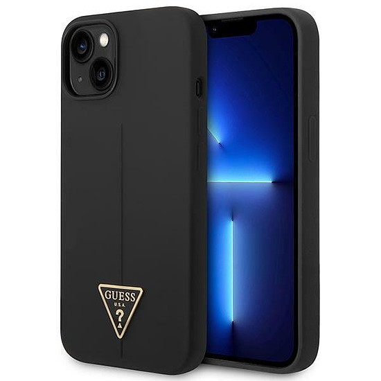 Guess GUHCP14SSLTGK iPhone 14 6.1" fekete/fekete keménytok szilikon háromszög mintás
