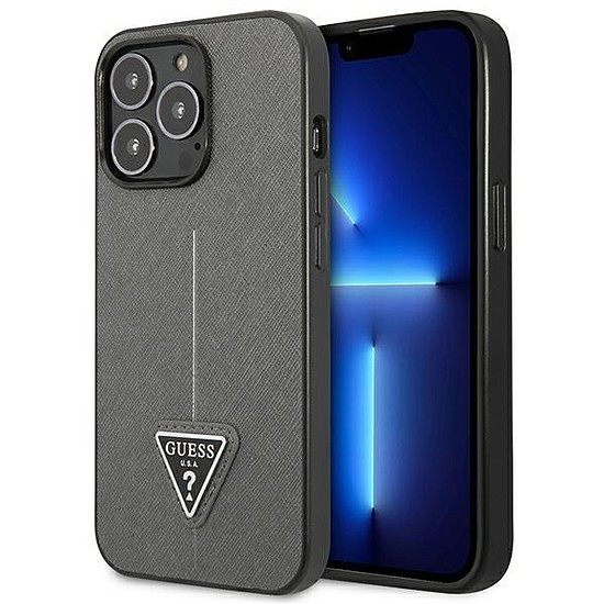 Guess GUHCP14XPSATLG iPhone 14 Pro Max 6,7" ezüst/ezüst keménytokos SaffianoTriangle logó