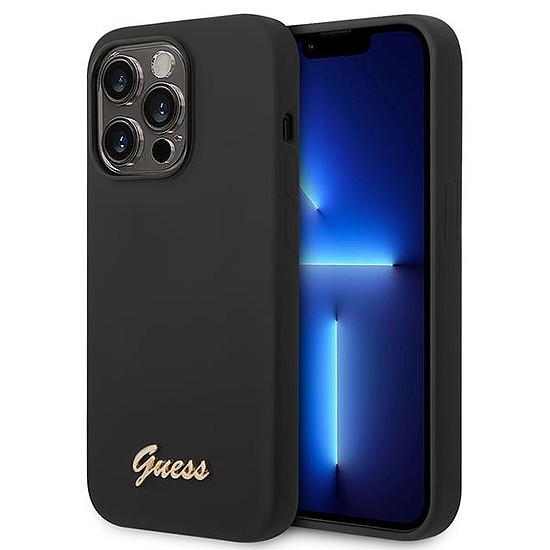 Guess GUHCP14XSLSMK iPhone 14 Pro Max 6,7" fekete/fekete kemény tok vintage szilikon arany logó