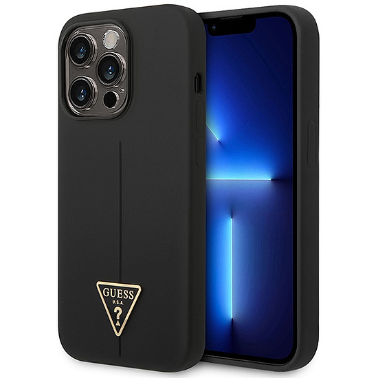 Guess GUHCP14XSLTGK iPhone 14 Pro Max 6.7" fekete/fekete keménytok szilikon háromszög mintás