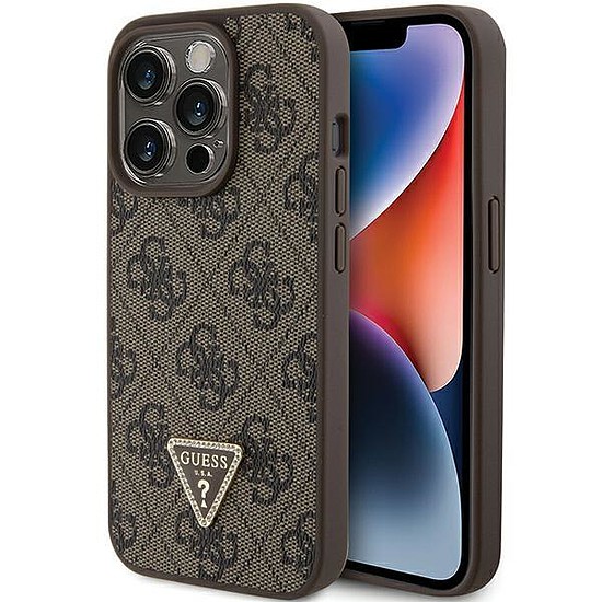 Guess GUHCP15LP4TDPW iPhone 15 Pro 6.1" barna/barna keménytok, bőr 4G Triangle Strass