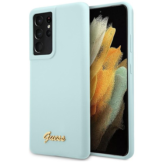 Guess GUHCS21LLSLMGLB S21 Ultra G998 kék/kék keménytokos szilikon Script fém logó