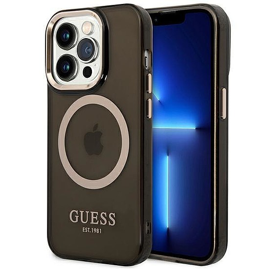 Guess GUHMP14XHTCMK iPhone 14 Pro Max 6,7" fekete/fekete kemény tok Gold Outline áttetsző MagSafe