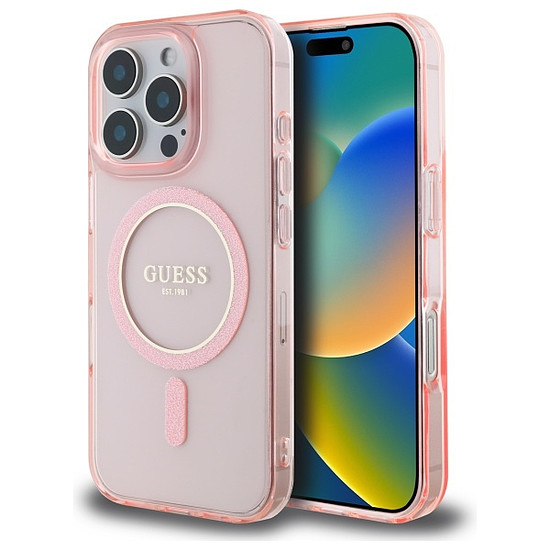 Guess GUHMP16LHFGEREP iPhone 16 Pro 6.3" rózsaszín/rózsaszín keménytok IML Glitter Circle MagSafe