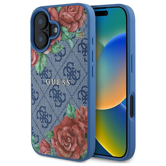 Guess GUHMP16SP4ROPEMCB iPhone 16 6.1" kék/kék keménytok 4G Virágmintás MagSafe