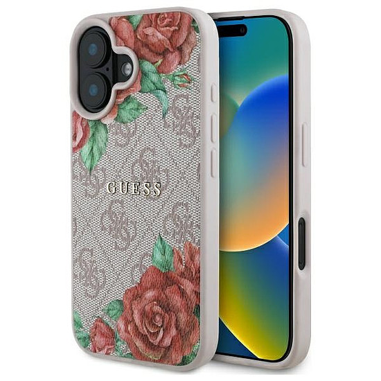 Guess GUHMP16SP4ROPEMCP iPhone 16 6.1" rózsaszín/rózsaszín keménytok 4G Virágmintás MagSafe