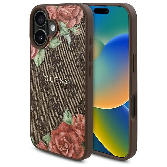 Guess GUHMP16SP4ROPEMCW iPhone 16 6.1" barna/barna keménytok 4G Virágmintás MagSafe