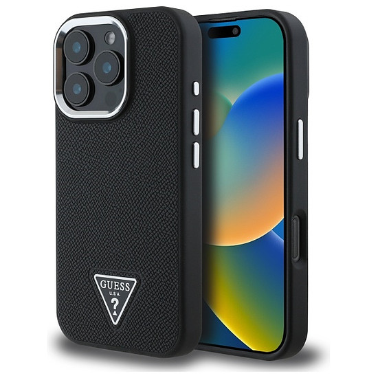 Guess GUHMP16XPGTSPSK iPhone 16 Pro Max 6.3" fekete/fekete keménytok Grained Triangle MagSafe
