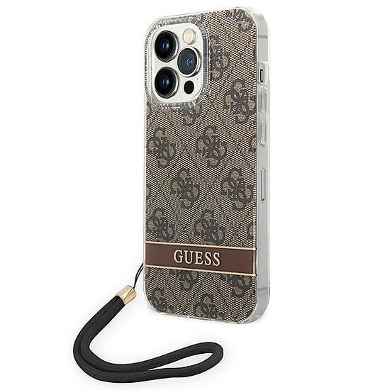 Guess GUOHCP14LH4STW iPhone 14 Pro 6.1" barna/barna keménytokos 4G nyomtatószíj
