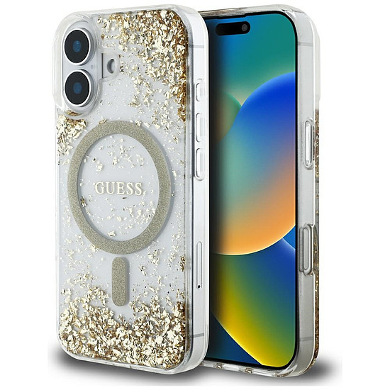 Guess HC gyantás aljú, csillogós MagSafe tok iPhone 16-hoz - arany