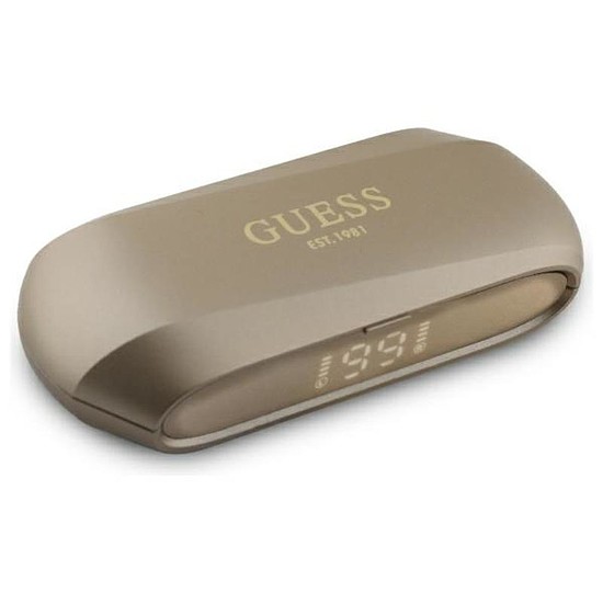 Guess hosszúkás fémes nyomtatott logó - Bluetooth TWS fejhallgató + töltőtok arany (GUTWSC2MCDSD)