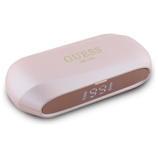 Guess hosszúkás fémes nyomtatott logó - Bluetooth TWS fejhallgató + töltőtok rózsaszín (GUTWSC2MCDSP)