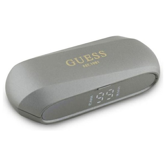 Guess hosszúkás fémes nyomtatott logó - Bluetooth TWS fülhallgató + töltőtok szürke (GUTWSC2MCDSE)