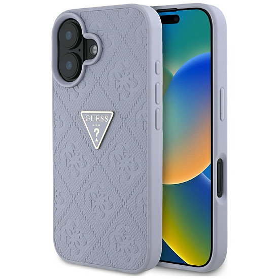 Guess Hot Stamp 4G mintás háromszög fém logós iPhone 16 tok - lila
