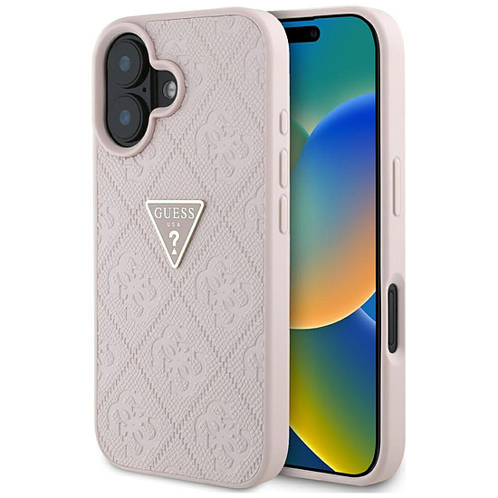 Guess Hot Stamp 4G mintás háromszög fém logós iPhone 16 tok - rózsaszín
