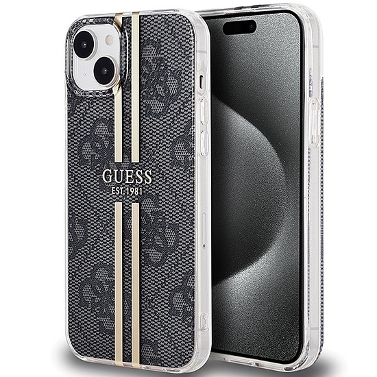 Guess IML 4G Gold Stripe tok iPhone 15 Plus / 14 Plus telefonhoz - fekete