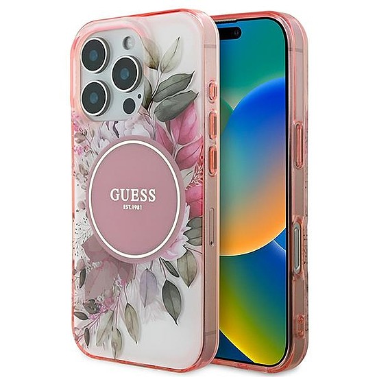 Guess IML Flower & Tonal Circle MagSafe iPhone 16 Pro Max tok - rózsaszín