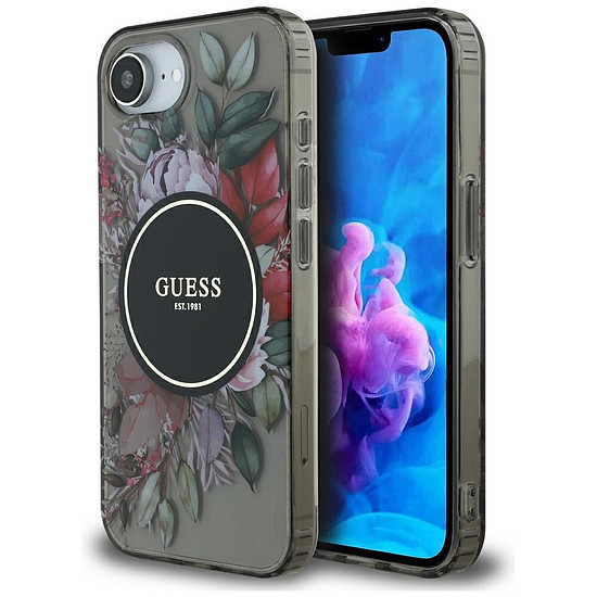 Guess IML Flowers MagSafe iPhone 16e tok - fekete
