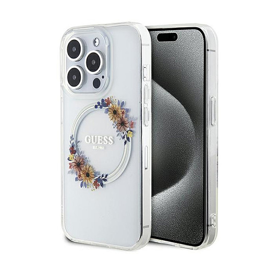 Guess IML Flowers Wreath MagSafe - iPhone 15 Pro Max tok átlátszó (GUHMP15XHFWFCT)