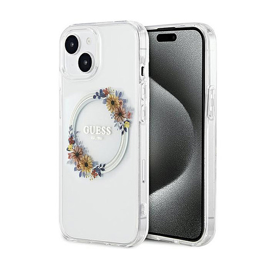 Guess IML Flowers Wreath MagSafe - iPhone 15 tok átlátszó (GUHMP15SHFWFCT)