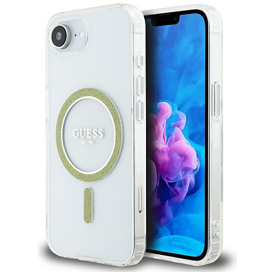 Guess IML Glitter Circle MagSafe iPhone 16e tok - átlátszó